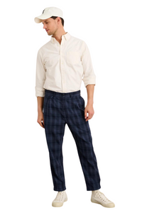 Standard Pleated Pant in Navy Madras