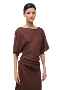 Staud Amelie Dress in Dark Oak Linen Oliver Staud Amelie Dress in Dark Oak Linen Oliver