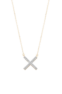 Pave X Diamond Necklace 14k
