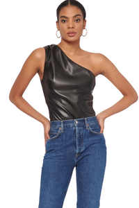 Chrissa Vegan Leather Bodysuit in Black