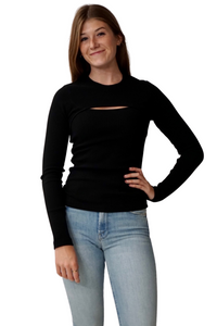 Lyza Cut Out Rib Top in Black