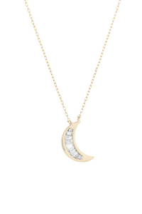 Baguette Moon Necklace 14k