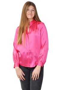 Bianca Band Collar Blouse in Pink Glo