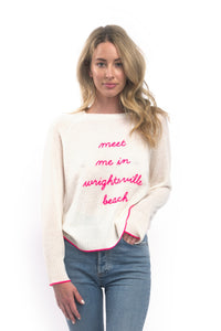 Meet Me Sweater in White with Pink