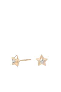 Tiny 3D Diamond Star Earrings 14k